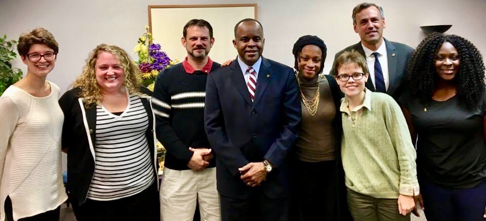 Bonding over English with University President Jack Thomas